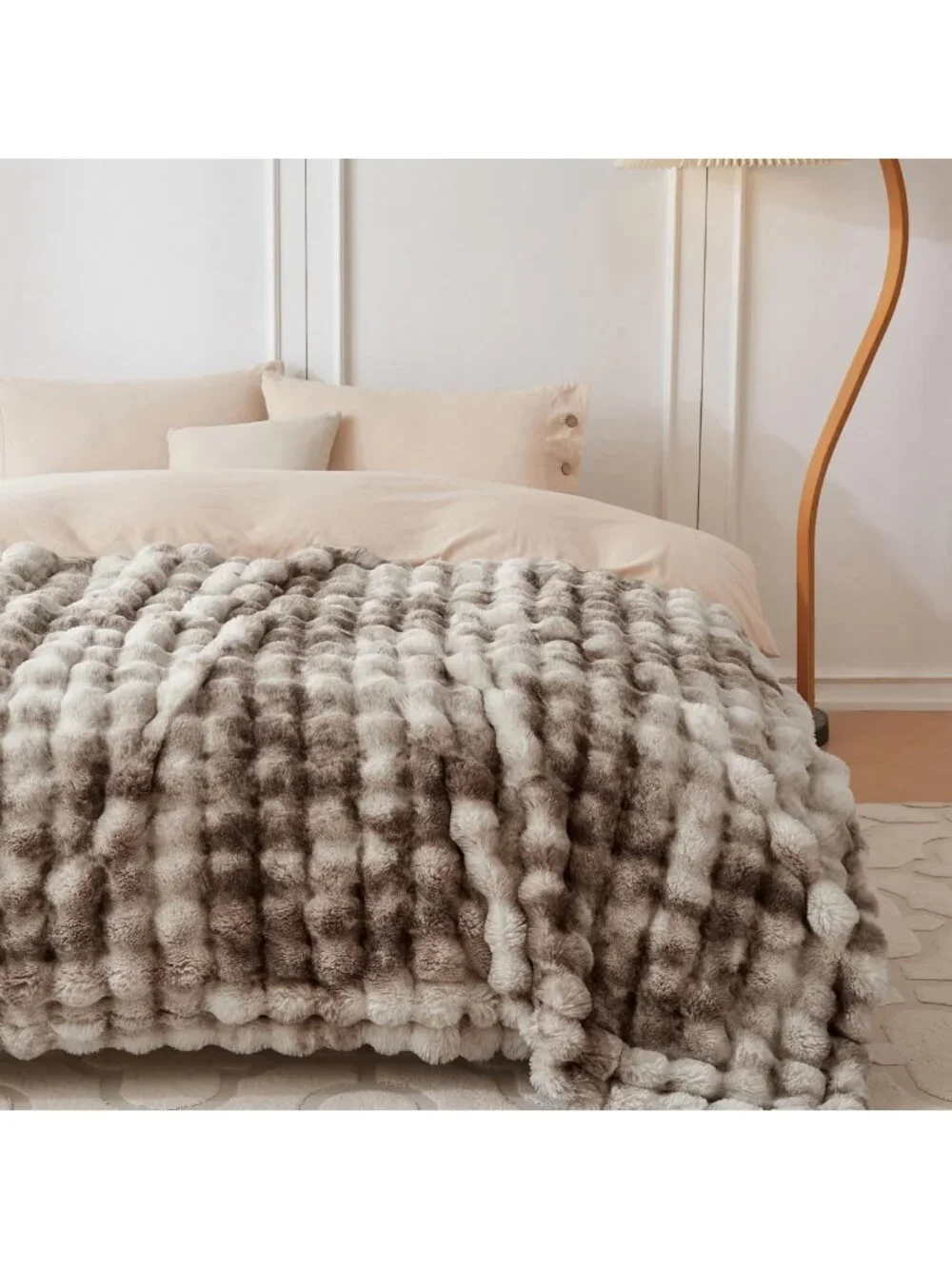 Cozy Soft Bubble Faux Fur Throw Blanket, 60